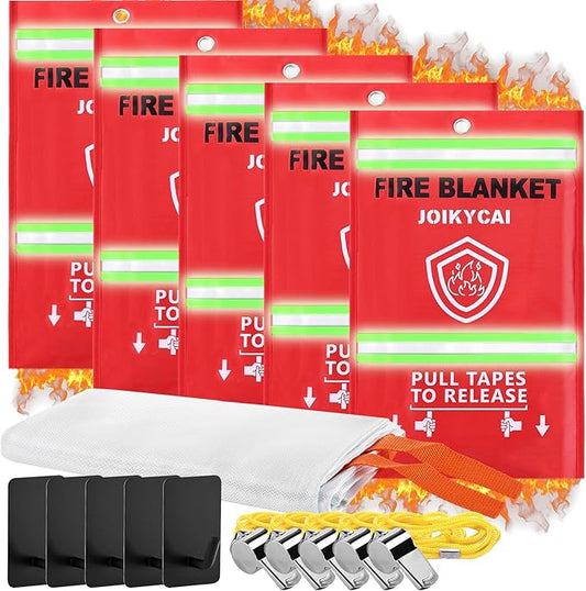 Emergency Fire Blanket Fire Suppression Blanket for Kitchen Fiberglass Fire Blanket Fireproof Blanket Grill Home School Fireplace Car Office Warehouse House Camping Metal Hooks Whistles 40"x40" 5 Pack