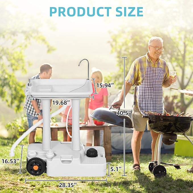 YITAMOTOR 30L Portable Camping Sink, Portable Hand Washing Station with Large Wheels, Foot Pump, Towel Holder & 5L Soap Dispenser for Outdoors, Garden, Gathering, Camping, Worksite, Camping, Outdoor