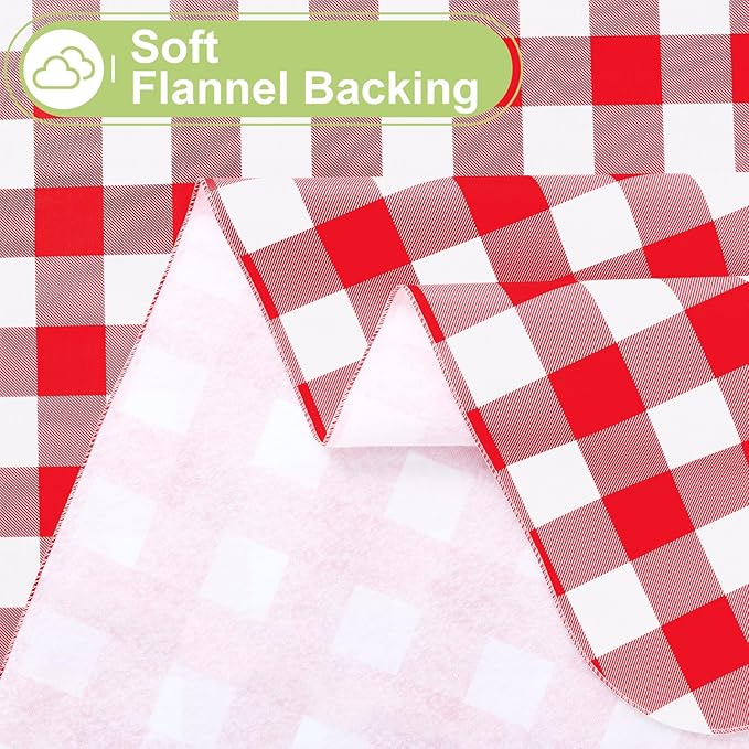 Smiry Rectangle Table Cloth, Waterproof Vinyl Tablecloth with Flannel Backing, Wipeable Buffalo Plaid Table Cover for Dining, Indoor and Outdoor (Red & White, 54"x78")