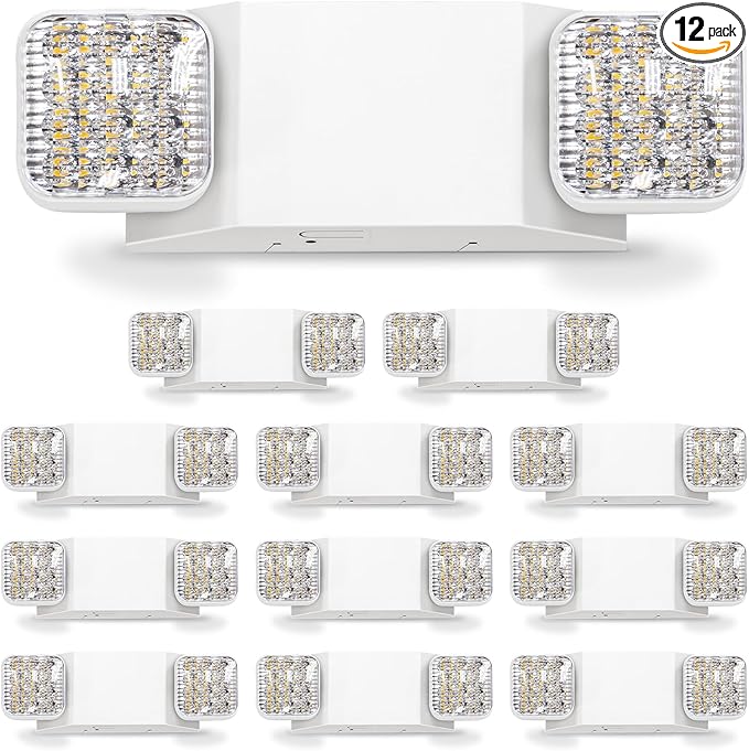 12 Pack LED Emergency Lights with Battery Backup, Two Head Adjustable, UL Listed, 5VA Flame Retardant,AC 120/277V, Hardwired Emergency Lights for Business