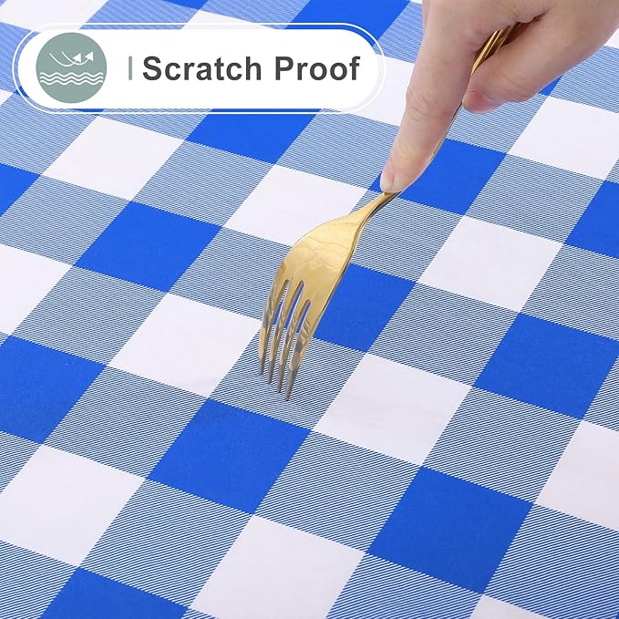 misaya Rectangle Waterproof Vinyl Table Cloth, Buffalo Flannel Backed Tablecloth, Wipeable Plastic Table Cover for Seaside, Picnic, Outdoor (60" x 102", White and Blue)