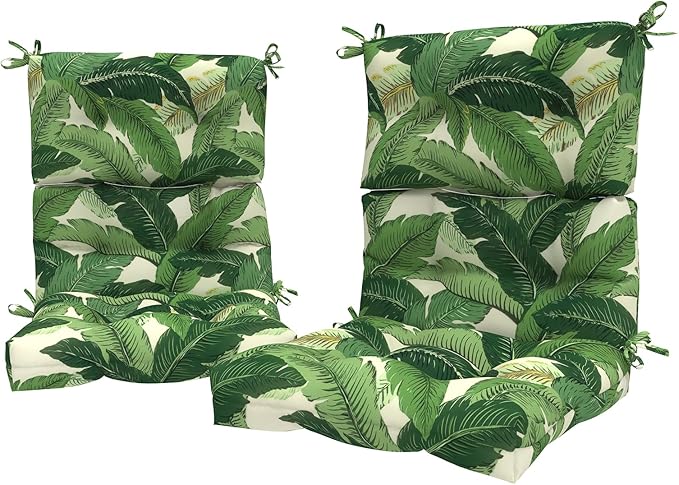 LVTXIII Outdoor Seat/Back Chair Cushion Patio Tufted High Back Cushion, Seasonal Replacement Rocking Chair Cushion with Ties (22” W x 20D”, Set of 2, Swaying Palms Green)