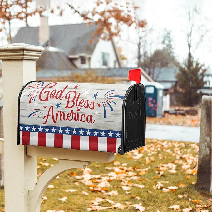 God Bless America Magnetic Mailbox Cover - Happy 4th of July Independence Day - Oversize 25.5''x21'' for Home Outdoor Garden Yard - Holiday Mailboxes Wraps Letter Post Box