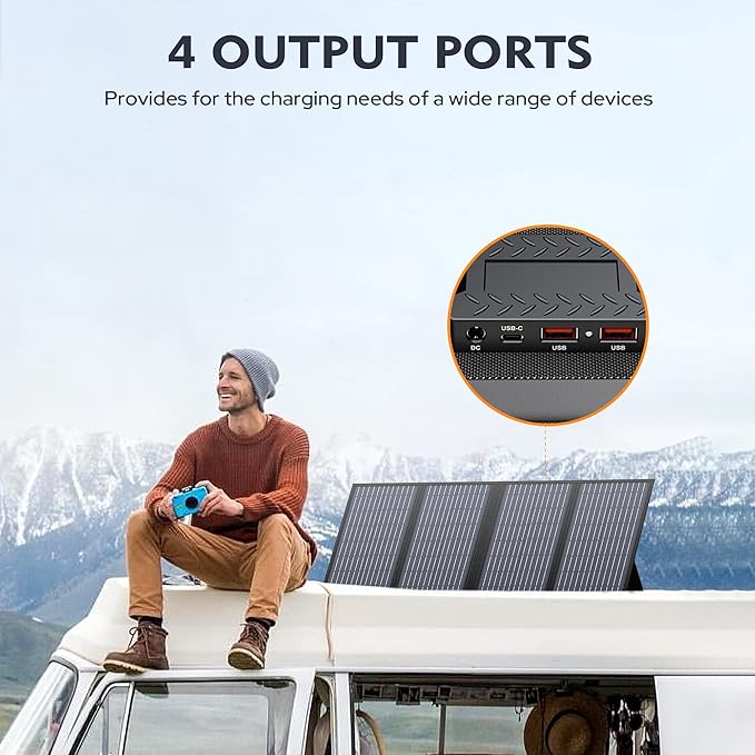 ENGINSTAR 60W Foldable Solar Panel Charger with 18V DC Outlet for Portable Power Stations EnginStar/Jackery/Rockpals/Flashfish, Portable Solar Generator with QC 3.0 for Outdoor Camping Van RV Trip