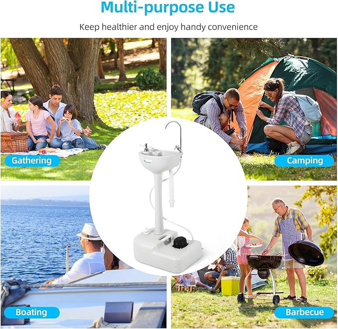 YITAHOME Upgrated Portable Sink Camping Hand Washing Station with 17 L Wash Basin Stand, Rolling Wheels, Soap Dispenser, Towel Holder, for Garden, Outdoor, Travel, Boat, Gather, Indoor, Worksite
