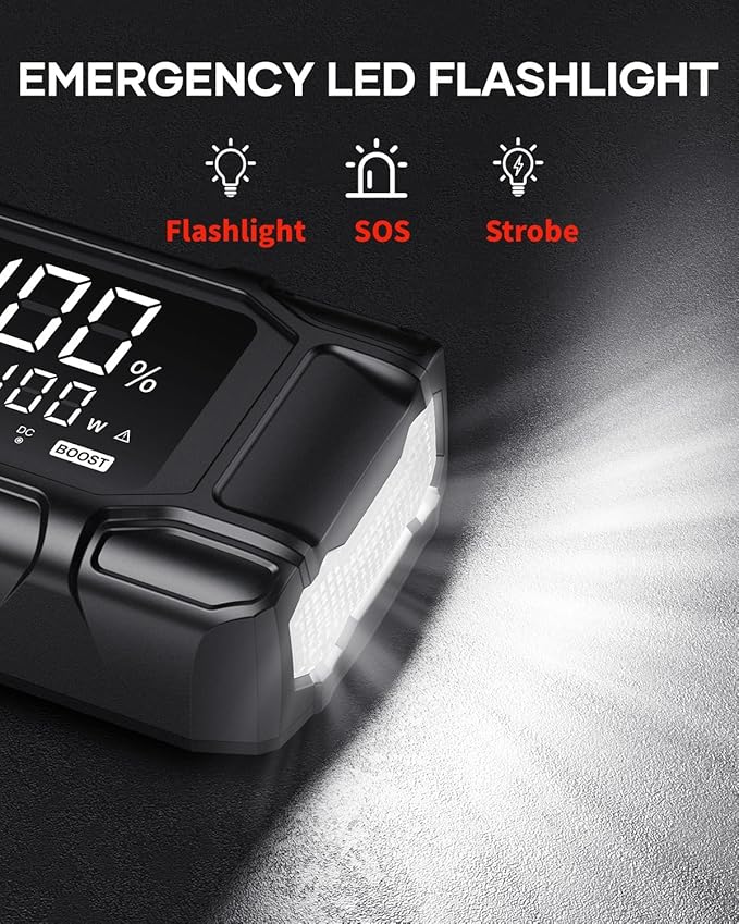 FLYLINKTECH Car Battery Jump Starter, 8000A Peak 26800mAh Jump Start Battery Pack(for All Gas or up to 12L Diesel),12V Jump Box with PD65W Fast Charging and 600 Lumen LED Light