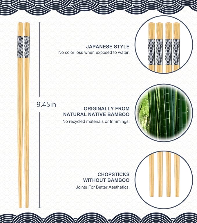 50 Pairs Bamboo Chopsticks Disposable | Separated | Reusable | Dishwasher Safe- （9.45in）