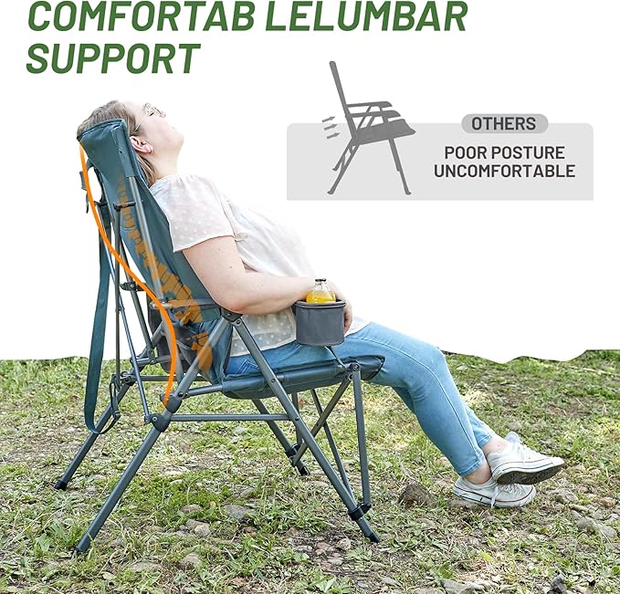 TIMBER RIDGE Oversized Camping Chair with Lumbar Support, Portable Folding Chair Heavy Duty for Adults Supports 450 LBS for Outdoor Camping, Lawn, with High Back, Cup Holder, Side Pocket - Grey