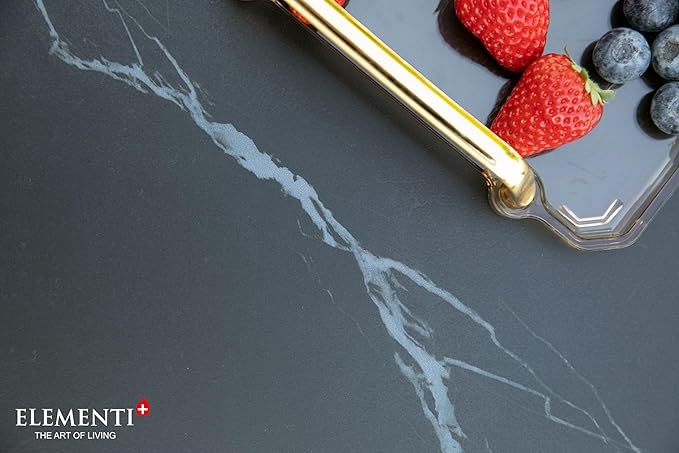 Elementi+ | Bundle Sofia Gas Fire Pit | Marble Porcelain & Metal Frame | 40" Square Fire Table | Electronic Ignition | Canvas Cover, Fire Glass & Burner Lid Included | Black | Natural Gas