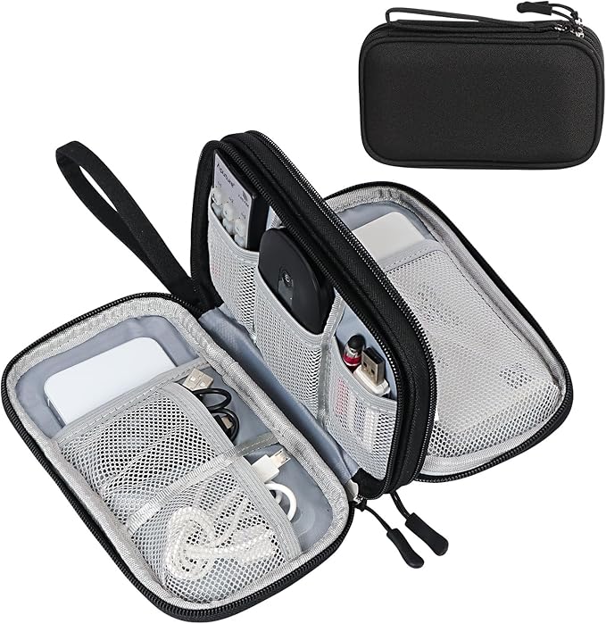 FYY Electronic Organizer, Travel Cable Organizer Bag Pouch Electronic Accessories Carry Case Portable Waterproof Double Layers Storage Bag for Cable, Cord, Charger, Phone, Earphone, Large Size, Black