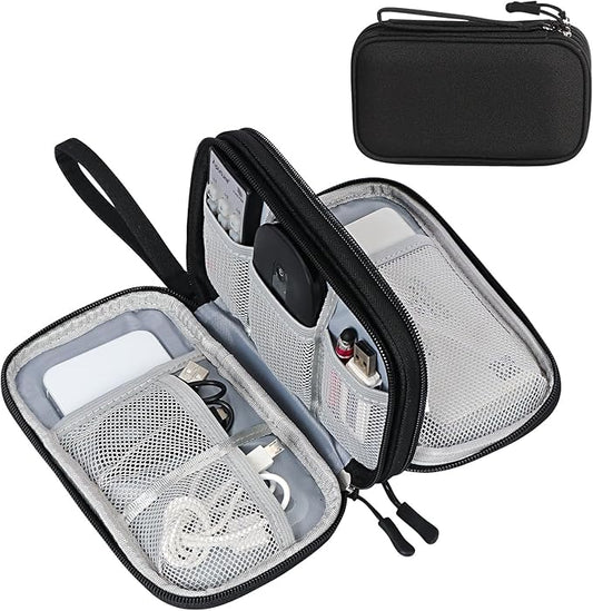 FYY Electronic Organizer, Travel Cable Organizer Bag Pouch Electronic Accessories Carry Case Portable Waterproof Double Layers Storage Bag for Cable, Cord, Charger, Phone, Earphone, Large Size, Black