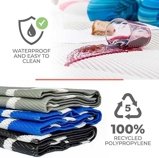 5x7 Red Outdoor RV Mat with Carry Bag – Extra Thick 5mm Recycled Poly Rug – Waterproof, Reversible, Heavy-Duty – Luxury Camping Mat for Patio, Beach, Campsite (Red with Carry Bag, 5'x7')