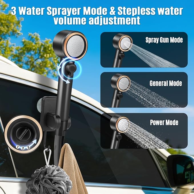 Upgraded Portable Shower with Heater, 1500W Immersion Heated, 8000mAh Rechargeable Camping Shower Pump with LED Display, IPX8 Waterproof Lightweight Outdoor Shower Pump Kit for Hiking, Travel, Car