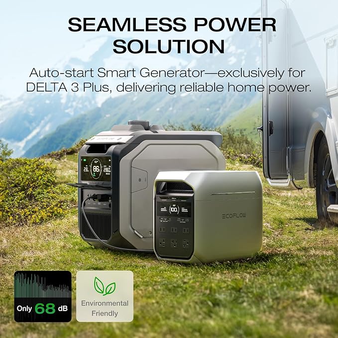 EF ECOFLOW DELTA 3 Plus Power Station with Smart Generator 3000, 2000W Dual Fuel Smart Generator, 1024Wh LFP Battery for Home Backup, Camping&RV