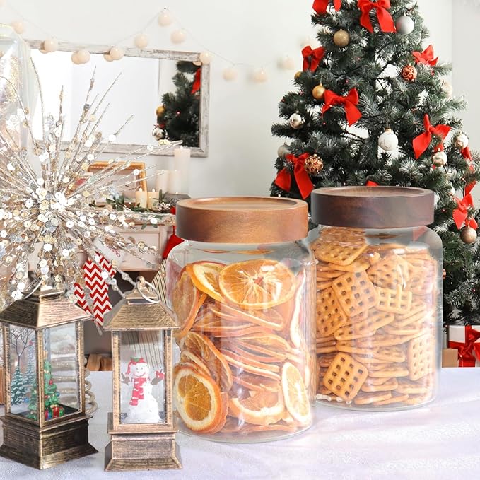 Glass Coffee Jars Spice Jar Round Storage Canister with Wooden Lid Clear Glass Food Jar for Pantry Sugar Tea Coffee Bean Spice Nuts Cookies Bath Salts (1200ml/40oz-2pack-A)