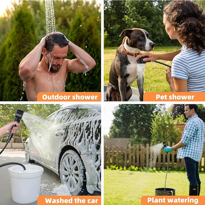 Portable Shower for Camping, 10000mAh Outdoor Electric Shower Pump Rechargeable IPX7 Waterproof Camp Shower with LED Display and 2 Head Nozzle for Camping, Hiking, Travel, Car, Pet