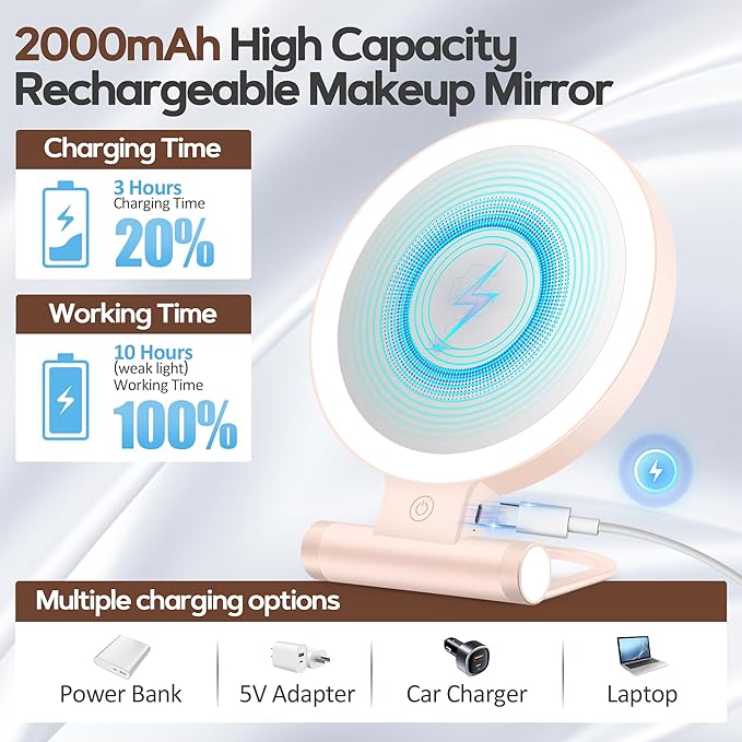 B Beauty Planet Magnifying Mirror with Light 30X, Double-Sided 1X/30X Magnifying Makeup Mirror with Tweezer, 2000mAh 3 Colour Modes with Adjustable Brightness,Foldable Compact Travel Mirror(Pink)