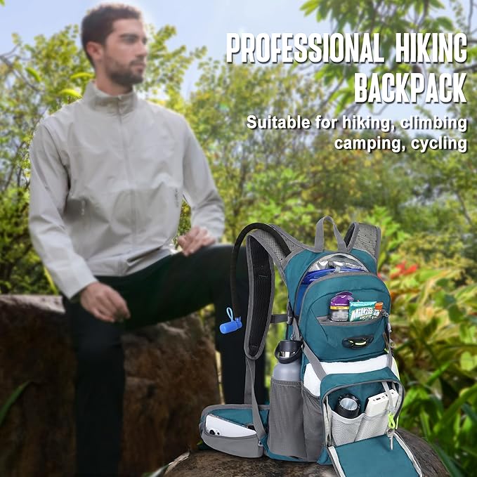 N NEVO RHINO Hydration Backpack, 18L Multipurpose Hiking Backpack with 3L Water Bladder, Water Backpack Insulated Hydration Pack Ideal for Hiking and Cycling