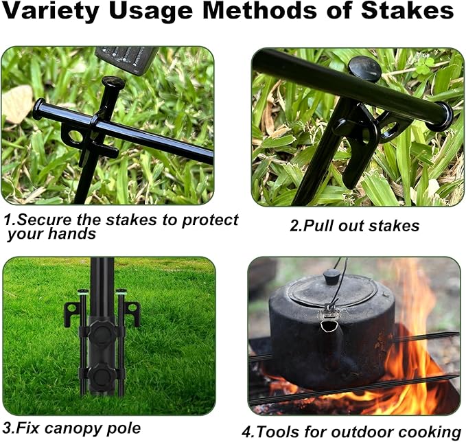 16Pcs Tent Stakes, 16in Heavy Duty Tent Stakes with Storage Pouch, Forged Steel Tent Sakes Metal, Metal Stakes for Tent Used on Grassland, Snowfield, Dessert(16Pcs, 16in, Diameter 1/4")