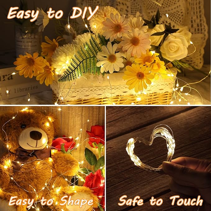 Macarrie 12 Pcs USB String Lights 33 ft 100 LED Fairy Lights Powered String for Christmas Indoor Outdoor Wedding Party Tree Home Festival Garden Decoration (Warm White)