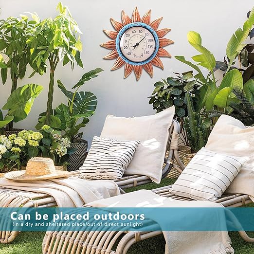 MUMTOP Indoor Outdoor Thermometer - Sunflower Wall Thermometer, Outdoor Thermometers for Patio, Room, Greenhouse, Outside, Garden Decor(Brown)