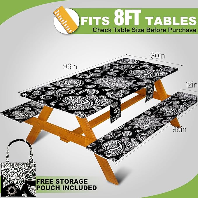 Picnic Table Cover with Bench Covers Table Cloth Tablecloth Summer Outdoor Rv Patio Tent Camping Glamping Campsite Camper Essentials Accessories Items Gear Gadgets Stuff Necessities Supplies Must Have