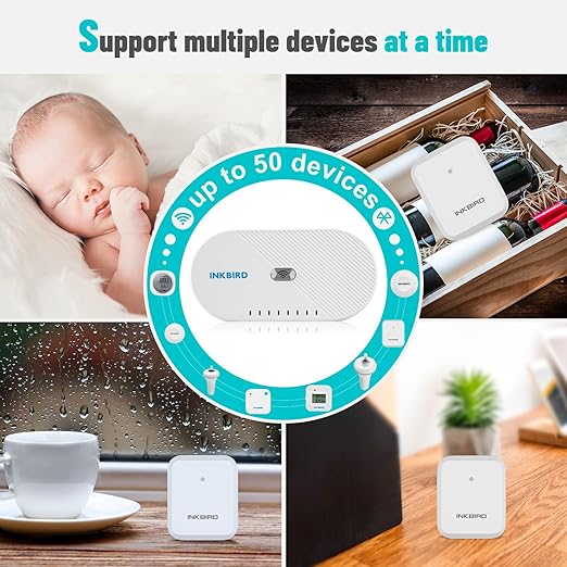 INKBIRD WiFi Thermometer Hygrometer 3 Pack with 300ft Wireless Sensors & App Alerts | Indoor/Outdoor Temperature Humidity Monitor for Home, Greenhouse, Wine Cellar | 50 Sensor Capacity & Cloud Storage