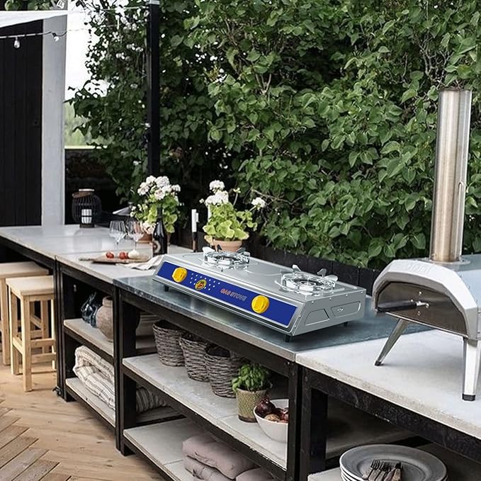 Vivicreate 2 Burner Propane Gas Stove Outdoor Cooking Portable Double Burner Propane Cooktop Gas Burners for Camping BBQ Patio Frying Fogon de Gas Estufa de Gas Portatil Parrillas de Gas