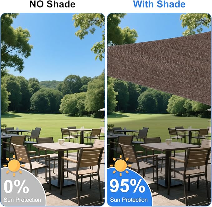 9' x 19' Brown Outdoor Sun Shade Sail Canopy ??UV Resistant Permeable Awning Fabric for Patio, Garden, Backyard, Pergola, Carport, Lawn Shelter Cover