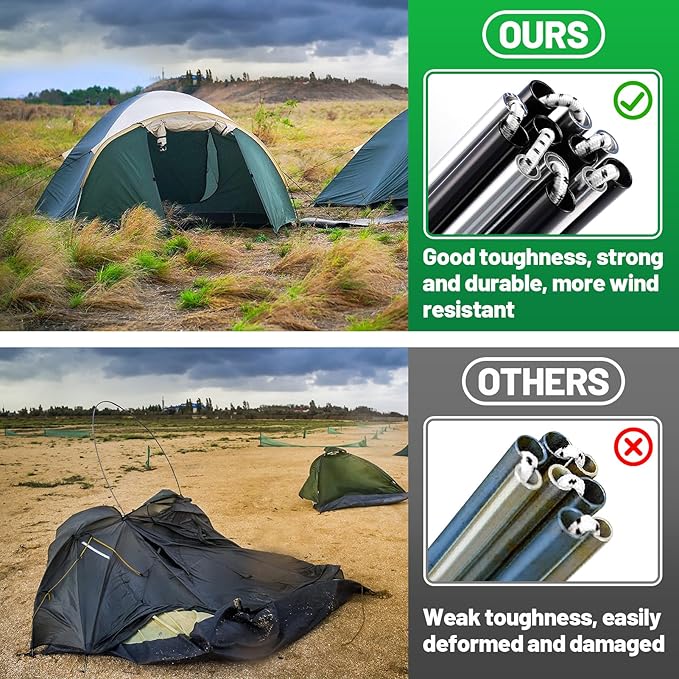 Aluminum Tent Poles Replacement - Pre-Assembled Tent Poles Stakes, Fits Both Female and Male Ends - Lightweight Tent Pole Repair Kit for Hiking Camping Backpacking Tent, 16FT 3IN