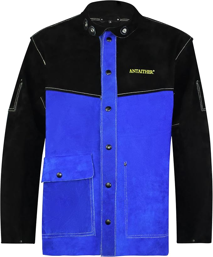 ANTAITHER Leather Welding Jacket - Exceptional Heat and Flame Protection, Heavy-Duty Coat
