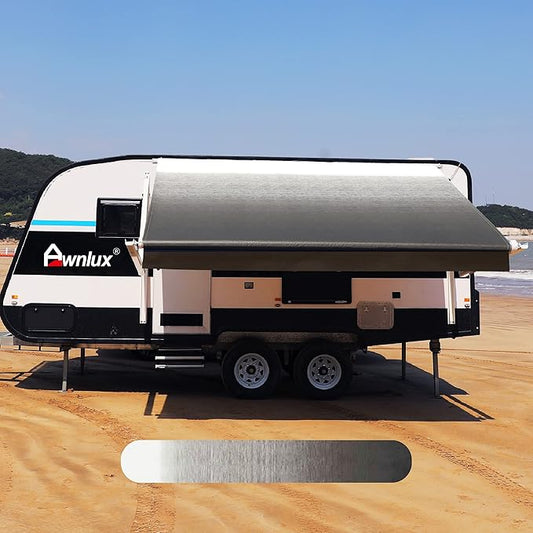 AWNLUX RV Awning Fabric Replacement Waterproof Vinyl Shade Screen for Awnings Camping Universal Fit Fabric Sun Shade UV Sun Blocker Canopy RV Awning Shade Shelter Black Fade-13' (Fabric 12'2")