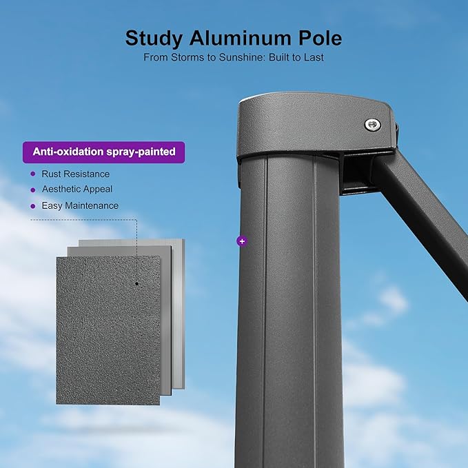 PURPLE LEAF 9 FT Cantilever Patio Umbrella Outdoor Aluminum Offset Square Umbrella with 3 Years Fade Resistance Recycled Fabric and 360-degree Rotation for Deck Pool Garden, Graphite Grey