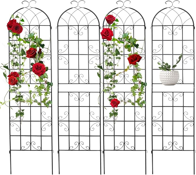 4 Pack Metal Garden Trellis 86.2x19.7inch for Climbing Plants,Rustproof Sturdy Black Steel Trellis Plants Support Outdoor for Outdoor Roses Vine Cucumbers Vegetables Flower Support