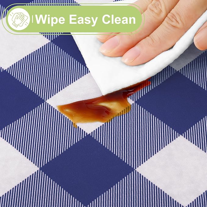Smiry Rectangle Table Cloth, Waterproof Vinyl Tablecloth with Flannel Backing, Wipeable Buffalo Plaid Table Cover for Dining, Indoor and Outdoor (Navy & White, 60"x102")