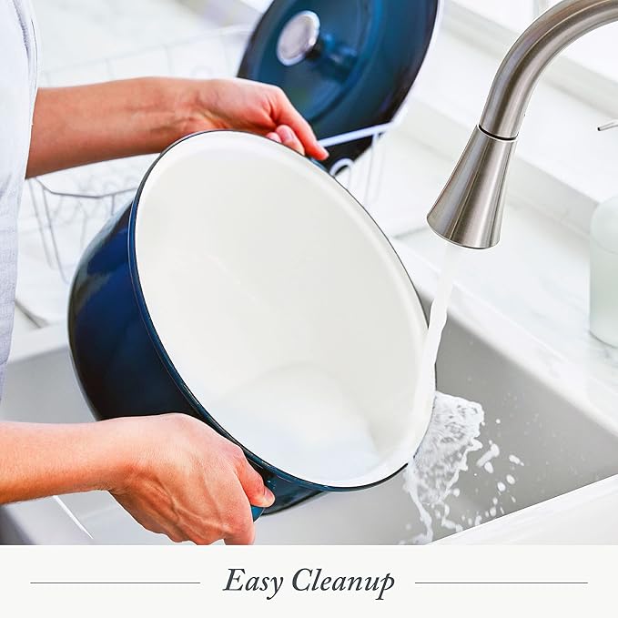 Merten & Storck 5.3QT Round Dutch Oven Casserole Pot with Lid, European Crafted Enameled Iron Stockpot, Induction & All Cooktops, Braising, Stews, Roasting, Slow Cooking, Sourdough, Aegean Teal