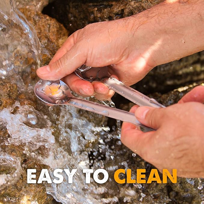 Tapirus - Long Spork and Long Spoon Set - 9.4-inch Long Deep Reach Stainless Steel Eating Utensils for MRE Bag - Keep Hands Clean and Away from Heat - Carry Bag Ideal for Hiking, Camping, Backpacking