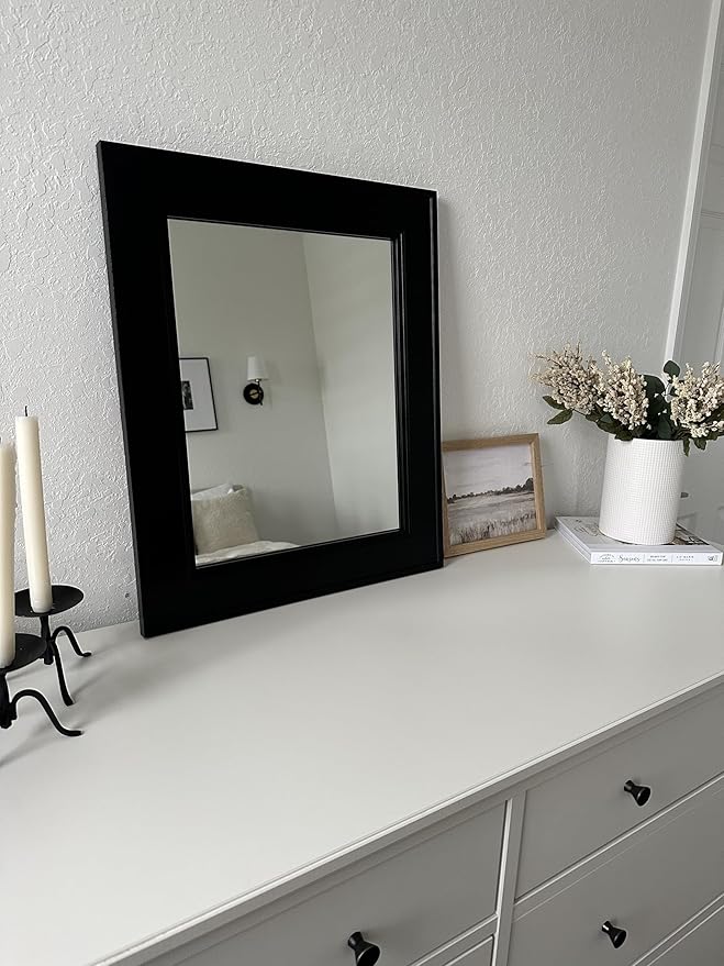 Frame My Mirror Black Framed Mirror, 26" x 32" Mirror for Bathroom, Wood Frame, True Reflections Glass, Black Finish, Porter Design, Hangs Horizontally or Vertically, Made in USA