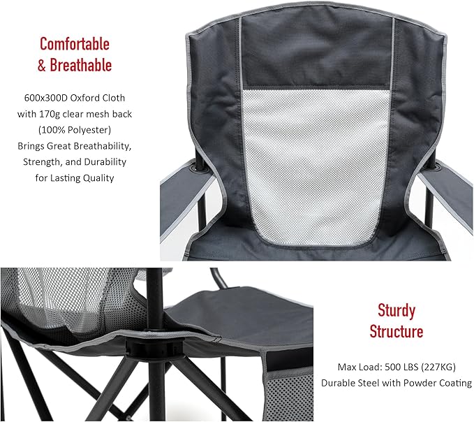 UNNYFEEL Oversized Folding Camping Chair 500 LBS Heavy Duty Lawn Chairs with Portable Folding with Armrest, Cup Holder, Pocket ＆Bag for Outdoor Camping/Beach/Travel/Picnic/Fishing