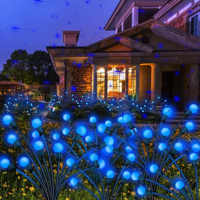 Kohlrabi Solar Garden Lights Outdoor, 2 Pack 20 LED Solar Blue Firefly Lights Waterproof, Sway by Wind, Swaying Light for Yard Patio Backyard Garden Planter Flower Bed Pathway Outdoor Decoration