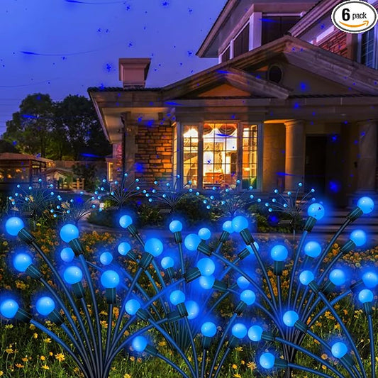 Solar Garden Lights Outdoor, 6 Pack 60 LED Blue Firefly Lights Waterproof, Sway by Wind, Solar Wind Swaying Light for Yard Patio Backyard Garden Planter Flower Bed Pathway Decoration