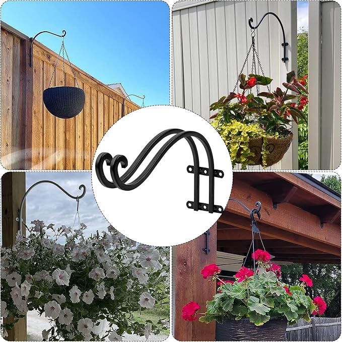 6 Pack Heavy Duty Hanging Plant Bracket, 12 inch Plant Hangers Outdoor, Brackets for Hanging Plants, Black Plant Hanger Bracket for Plants, Baskets, Bird Feeders, Lanterns, and Wind Chimes