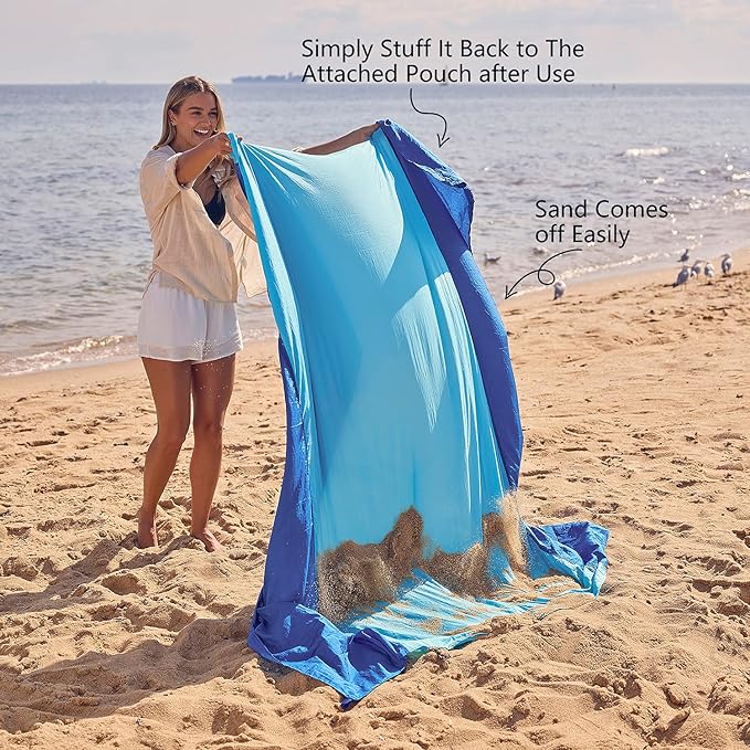 WEKAPO Beach Blanket Sandproof Waterproof, Extra Large Beach Mat, Oversized & Compact Sand Free Mat Quick Drying, Lightweight & Durable with 6 Stakes & 4 Corner Pockets