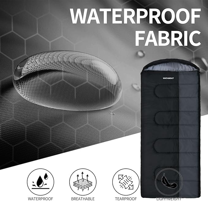 XL 10 Degree Sleeping Bags Waterproof for Adults 350GSM Machine Washable with Compression Sack for 3-4 Season Camping Outdoor