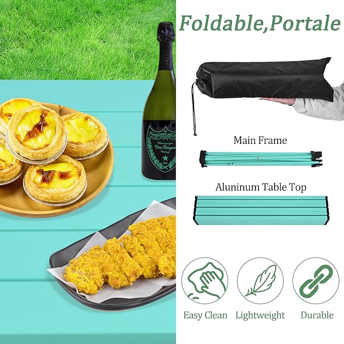 Grope Small Folding Camping Table with Aluminum Table Top, Beach Table for Sand with Carrying Bag,Prefect for Outdoor,Picnic,BBQ,Cooking,Festival
