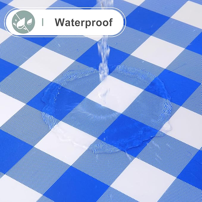 misaya Square Waterproof Vinyl Table Cloth, Buffalo Flannel Backed Tablecloth, Wipeable Plastic Table Cover for Seaside, Picnic, Outdoor (54" x 54", White and Blue)