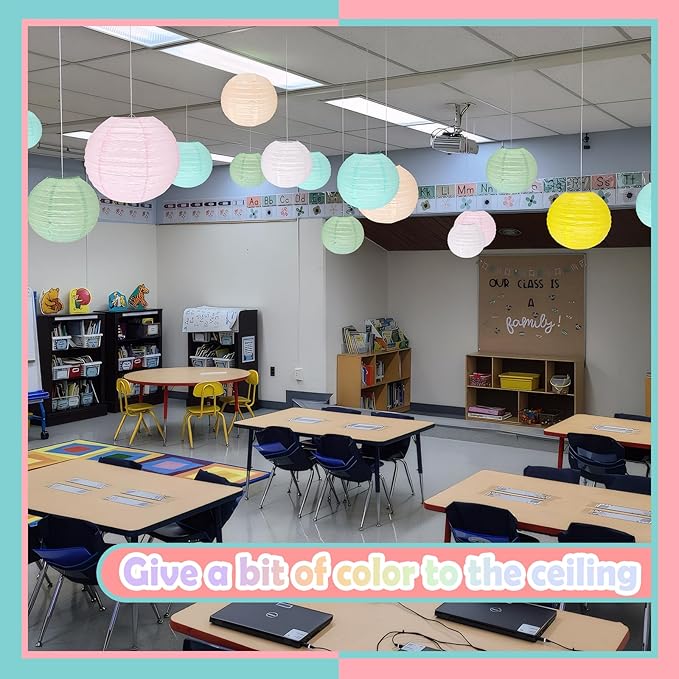 12Pcs 10" Colorful Pastel Paper Lanterns for Classroom Spring Children's Room Mother's Day Baby Shower Wedding Birthday Party Decorations, Macaron Rainbow Pastel Classroom Decor (10 inch)