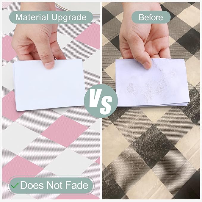 misaya Rectangle Waterproof Vinyl Table Cloth, Buffalo Flannel Backed Tablecloth, Wipeable Plastic Table Cover for Dinner, Kitchen, Outdoor (52" x 70", Pink and White)