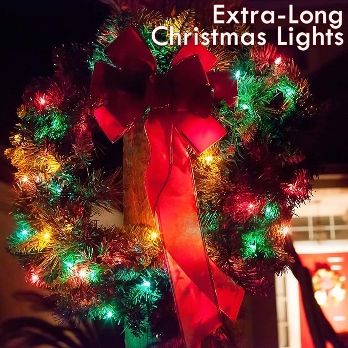 Extra-Long String Lights Outdoor Indoor, 200 LED Upgraded Super Bright Christmas Lights, Waterproof 8 Modes Plug in Clear Wire Fairy Light for Bedroom Party Wedding Garden Patio Tree (Red & Green)