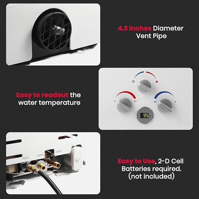 GASLAND 4.22GPM Outdoor Propane Tankless Water Heater, 16L Gas Outdoor Shower, On Demand Hot Water Heater for Off Grid